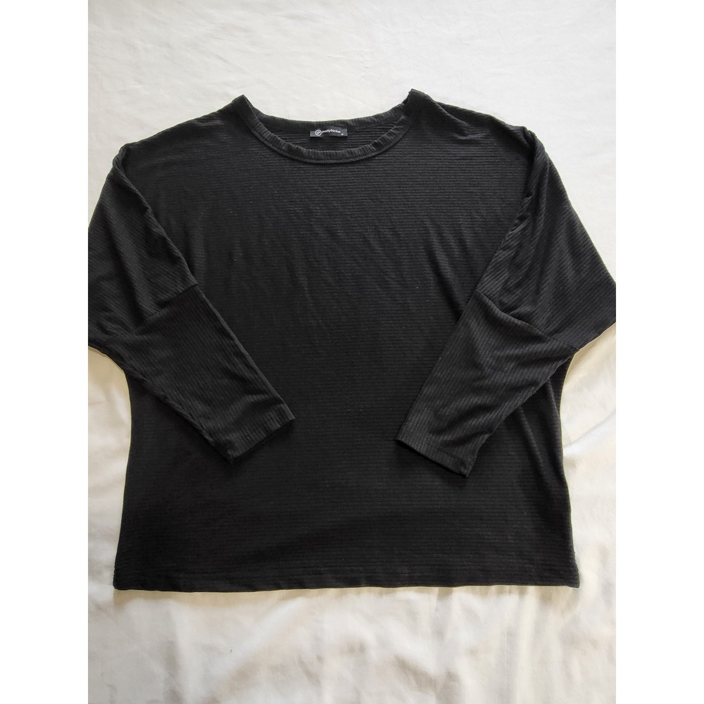 PrettyGarden Womens Black Ribbed Batwing Long Sleeve Crew Neck Top Size M